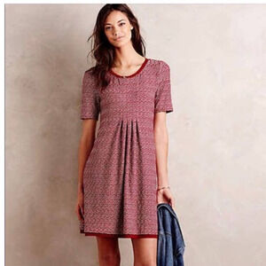ANTHROPOLOGIE Maeve Dora Red & White Short Sleeve Shift‎ Dress SZ XS